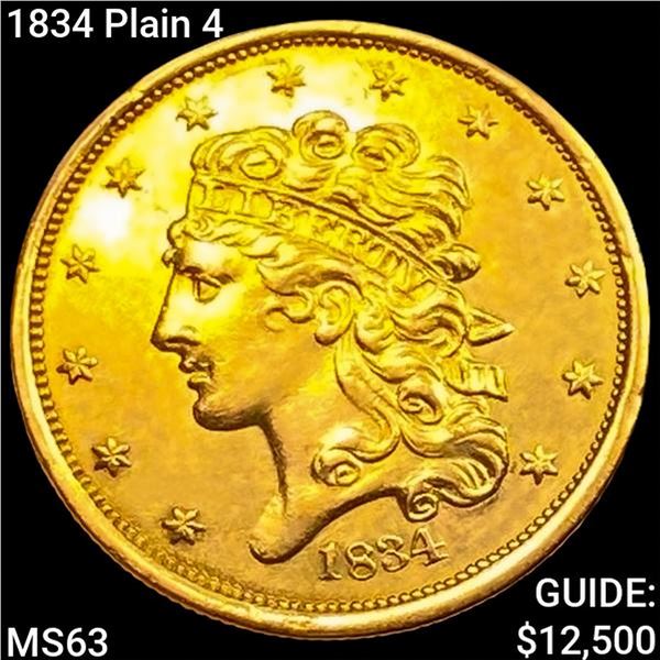 1834 Plain 4 $5 Gold Half Eagle CHOICE BU