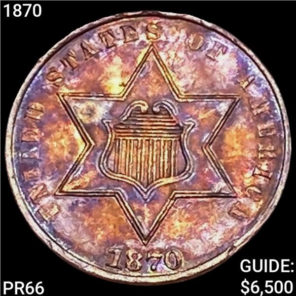 1870 Silver Three Cent SUPERB GEM PROOF