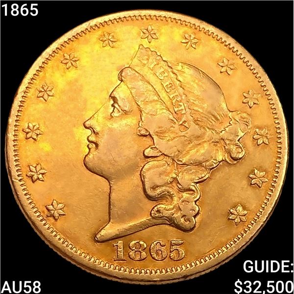1865 $20 Gold Double Eagle CHOICE AU