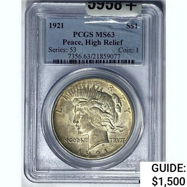 1921 Silver Peace Dollar PCGS MS63 HR