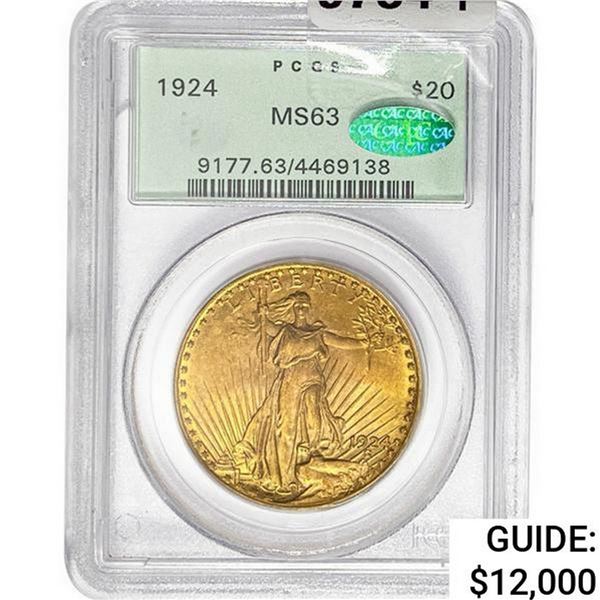 1924 CAC $20 Gold Double Eagle PCGS MS63
