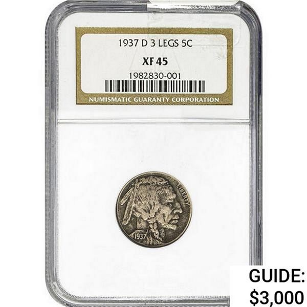 1937 3 LEGS Buffalo Nickel NGC XF45