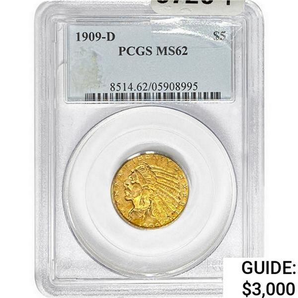 1909-D $5 Gold Half Eagle PCGS MS62