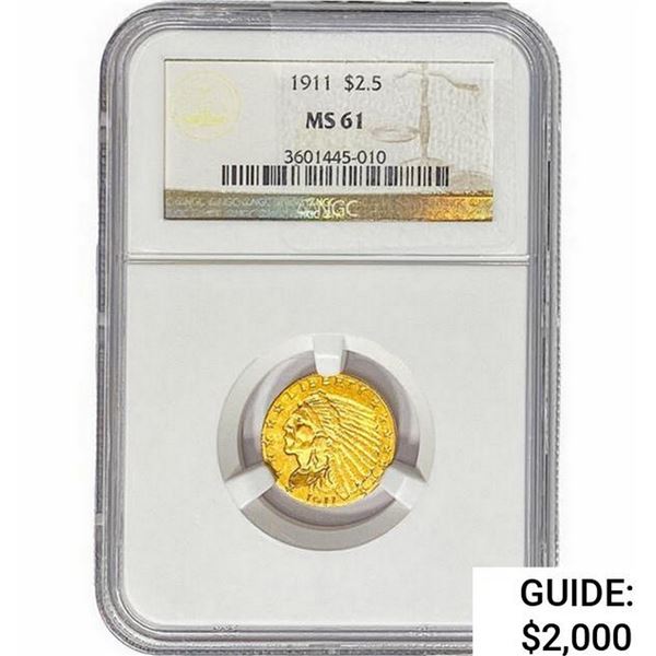 1911 $2.50 Gold Quarter Eagle NGC MS61