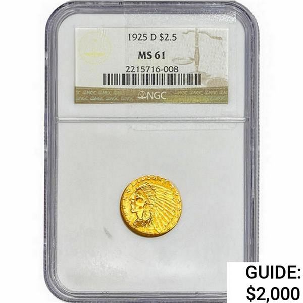 1925-D $2.50 Gold Quarter Eagle NGC MS61