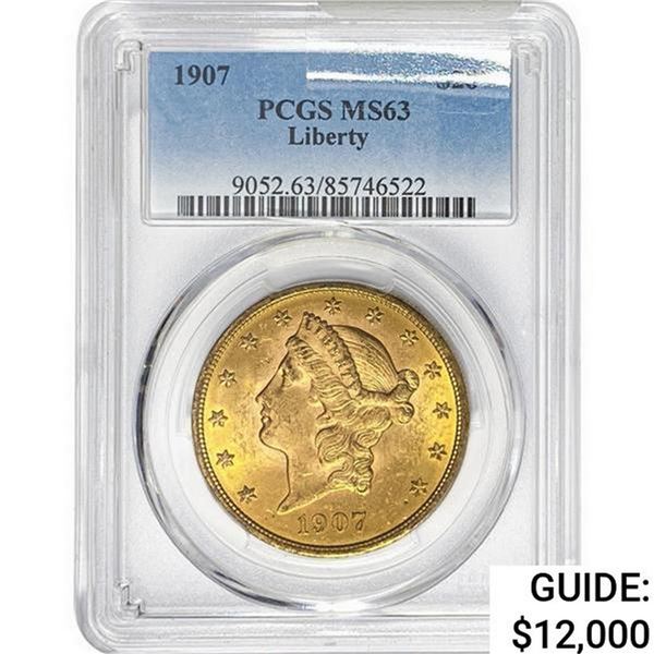 1907 $20 Gold Double Eagle PCGS MS63