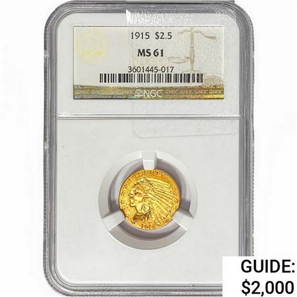 1915 $2.50 Gold Quarter Eagle NGC MS61