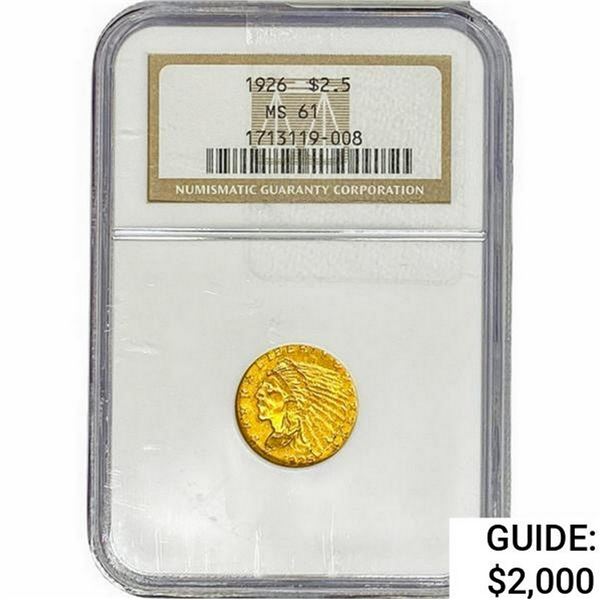 1926 $2.50 Gold Quarter Eagle NGC MS61