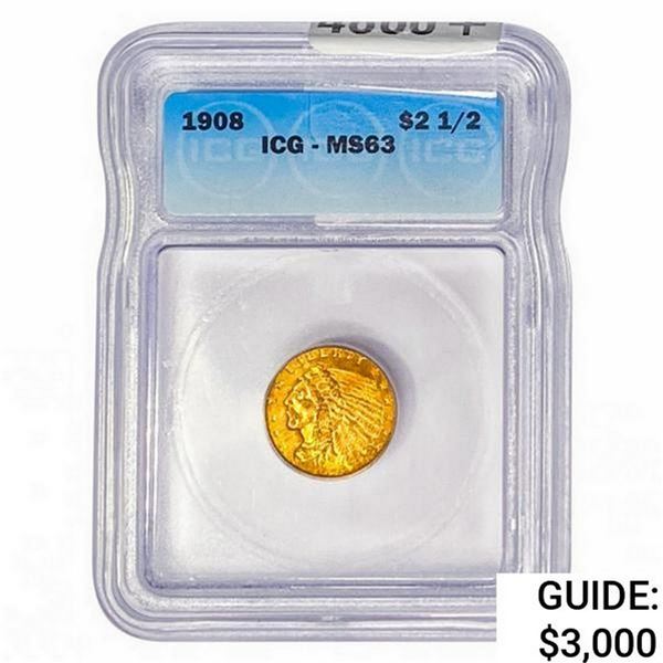 1908 $2.50 Gold Quarter Eagle ICG MS63