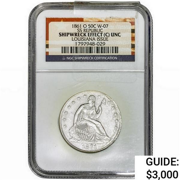 1861-O Seated Liberty Half Dollar NGC Shipwreck UNC