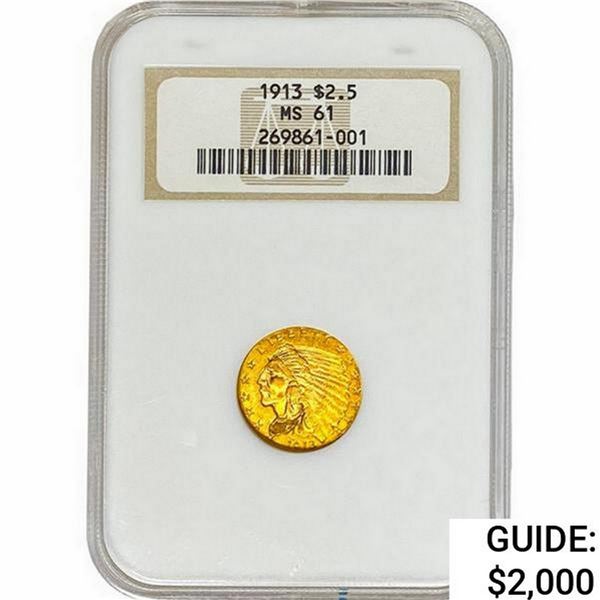 1913 $2.50 Gold Quarter Eagle NGC MS61
