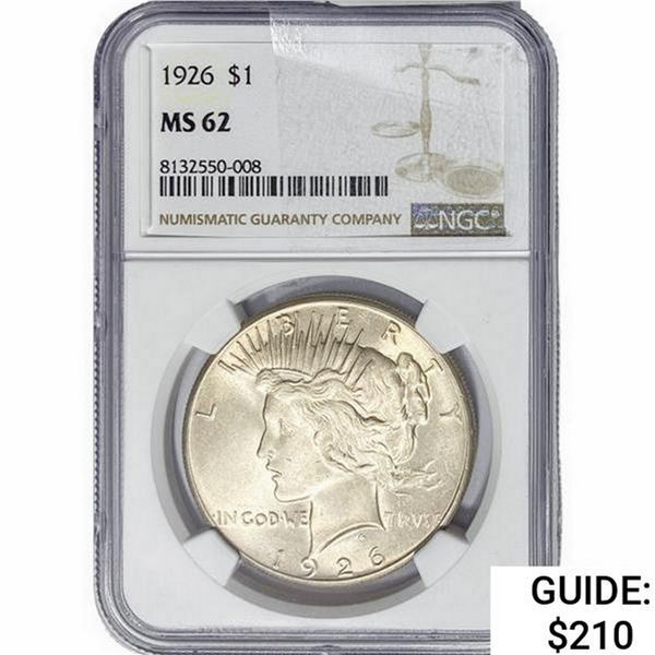 1926 Silver Peace Dollar NGC MS62