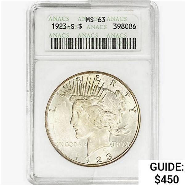1923-S Silver Peace Dollar ANACS MS63
