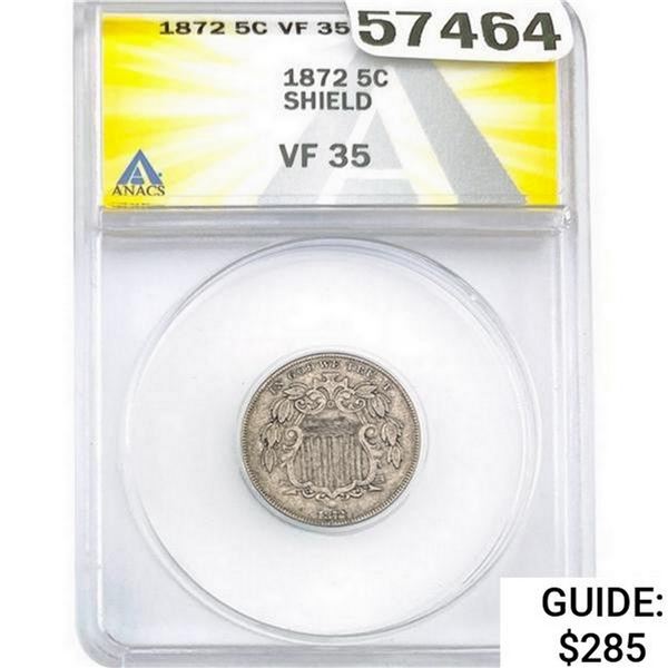 1872 Shield Nickel ANACS VF35