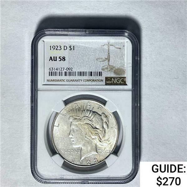 1923-D Silver Peace Dollar NCG AU58