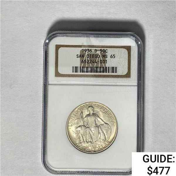 1936-D San Diego Half Dollar ANACS MS65