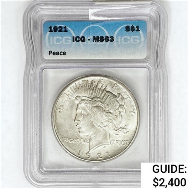 1921 Silver Peace Dollar ICG MS63