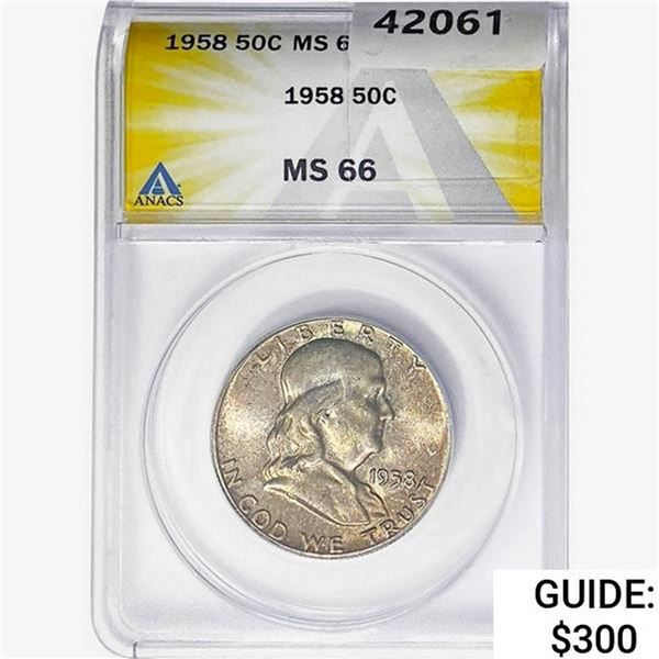 1958 Franklin Half Dollar ANACS MS66
