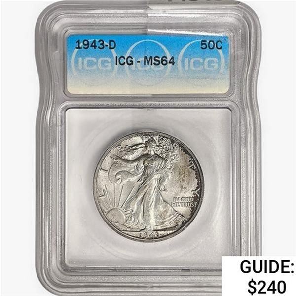 1943-D Walking Liberty Half Dollar ICG MS64