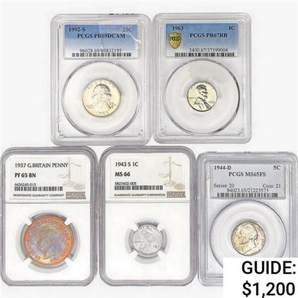 1937-1992 [5] Varied Coinage PCGS/NGC PF/MS