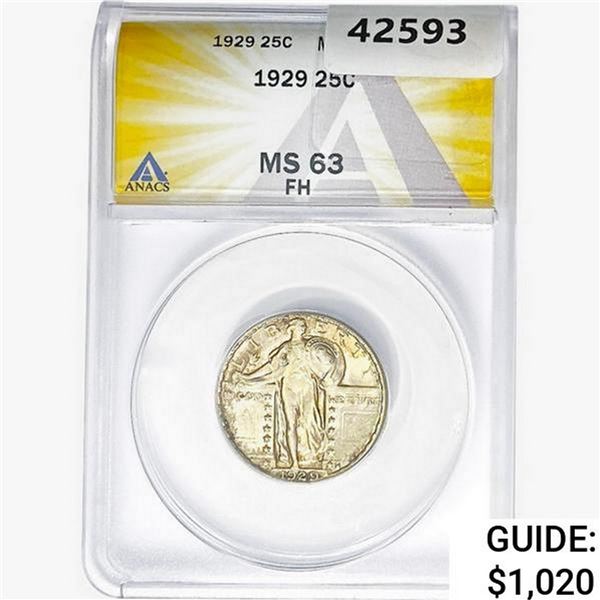 1929 Standing Liberty Quarter ANACS MS63 FH