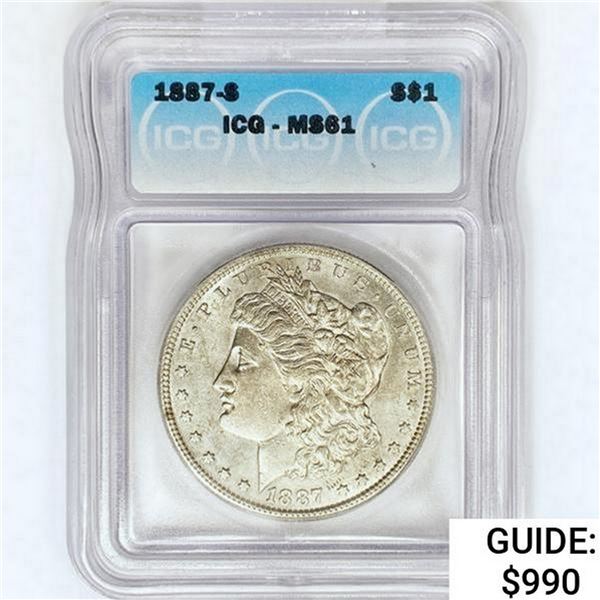 1887-S Morgan Silver Dollar ICG MS61