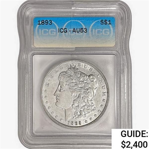 1893 Morgan Silver Dollar ICG AU53