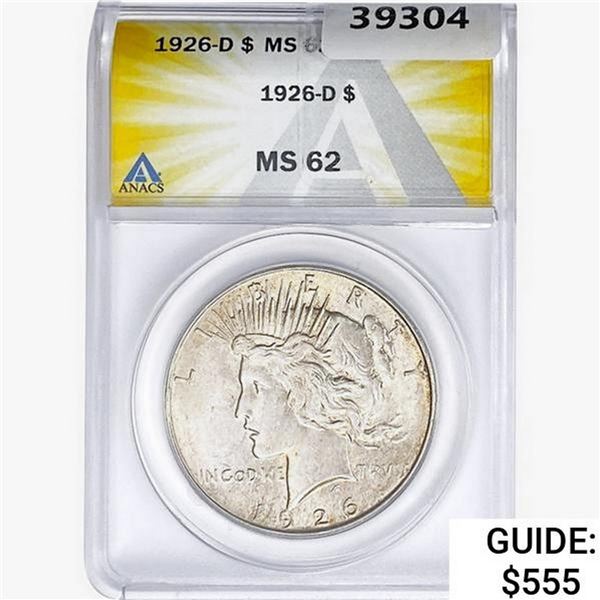 1926-D Silver Peace Dollar ANACS MS62