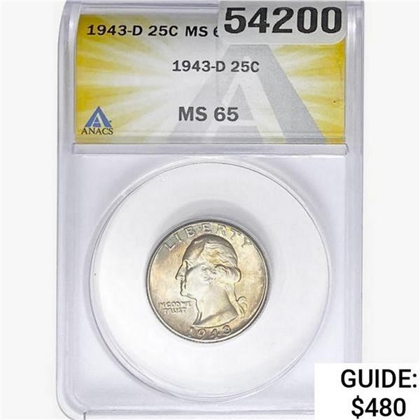 1943-D Washington Silver Quarter ANACS MS65