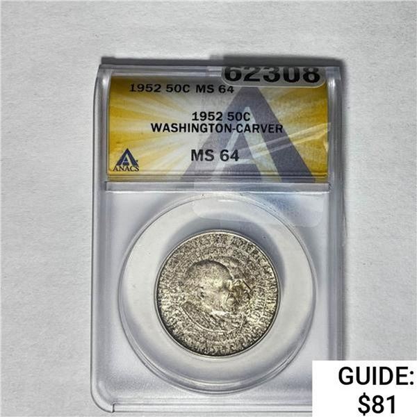 1952 Booker T Half Dollar ANACS MS64