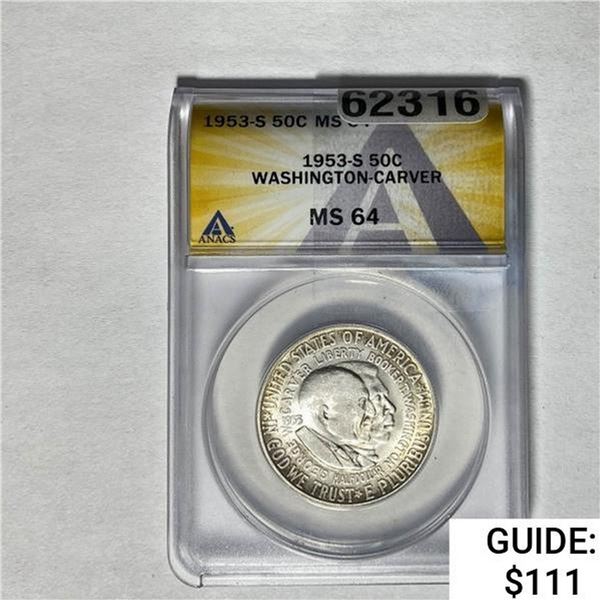 1953-S Washington Carver Half Dollar ANACS MS64