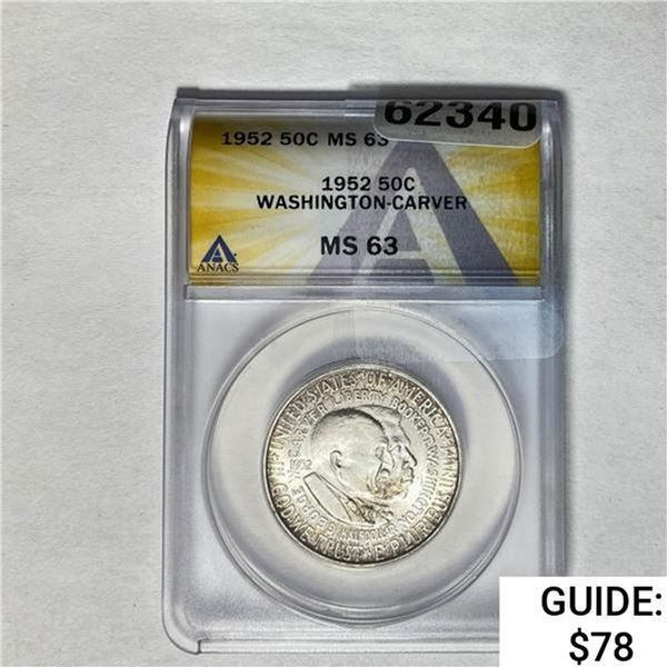 1952 Wash Carv Half Dollar ANACS MS63