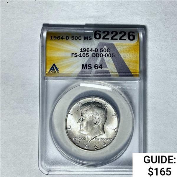 1964-D Kennedy Half Dollar ANACS MS64