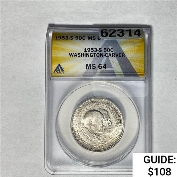 1953-S Wash Carv Half Dollar ANACS MS64