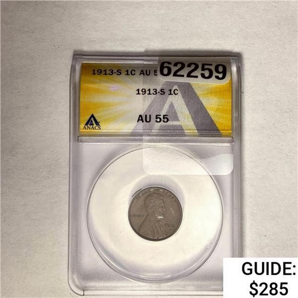 1913-S Wheat Cent ANACS AU55