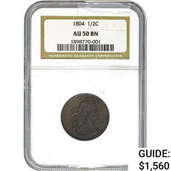 1804 Draped Bust Half Cent NGC AU50 BN