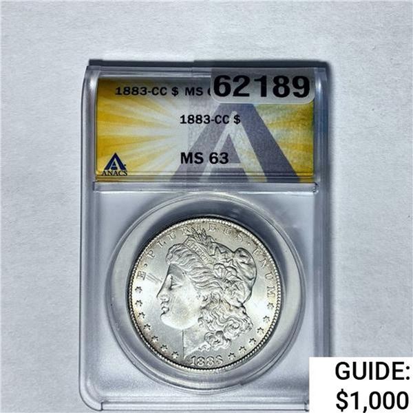 1883-CC Morgan Silver Dollar ANACS MS63