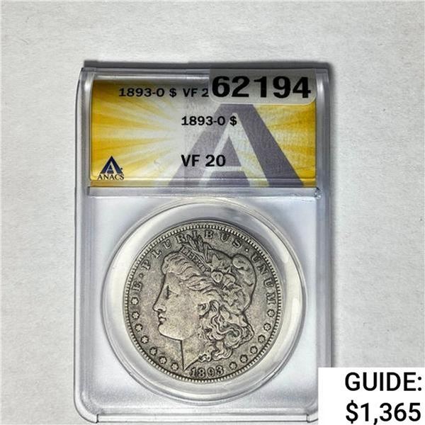 1893-O Morgan Silver Dollar ANACS VF20