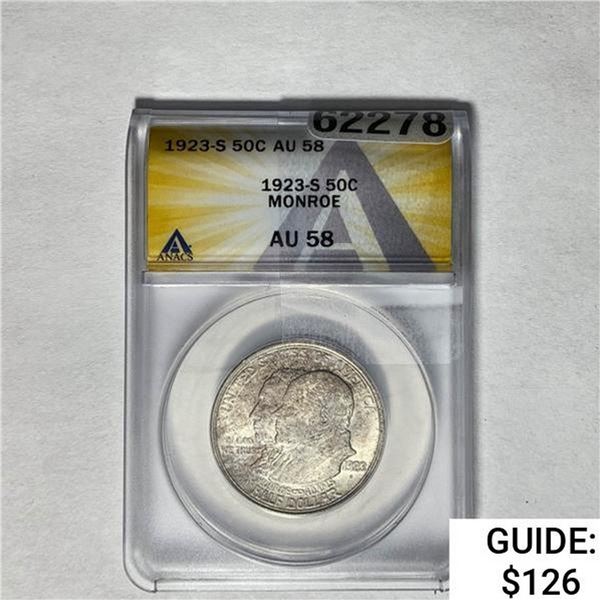 1923-S Monroe Half Dollar ANACS AU58