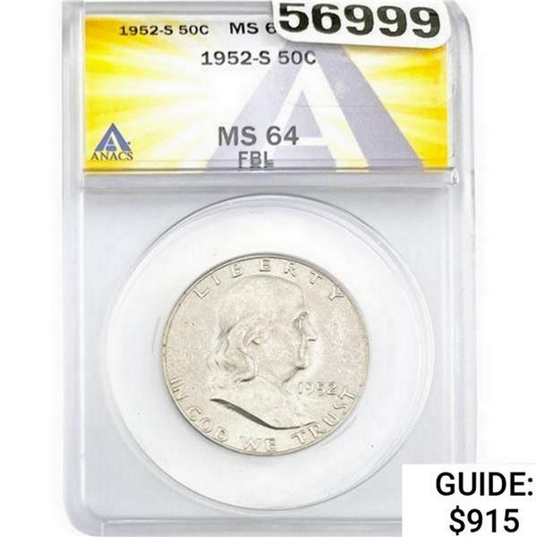 1952-S Franklin Half Dollar ANACS MS64 FBL