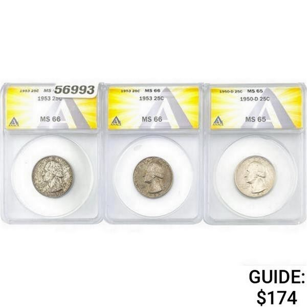 [3]1950-1953 Jefferson 25C ANACS ANACS MS65-66