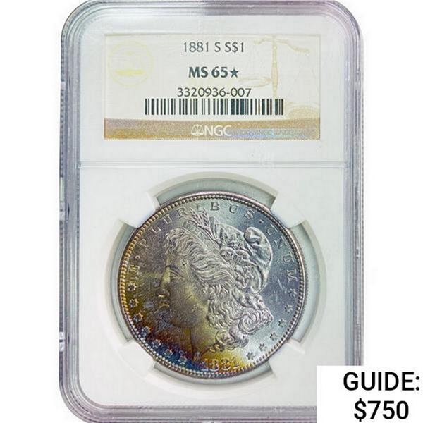 1881-S Morgan Silver Dollar NGC MS65*