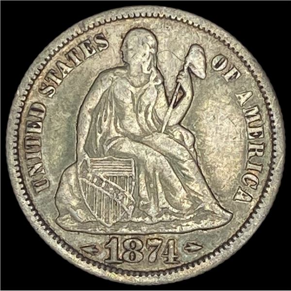 1874 Seated Liberty Dime LIGHTLY CIRCULATED