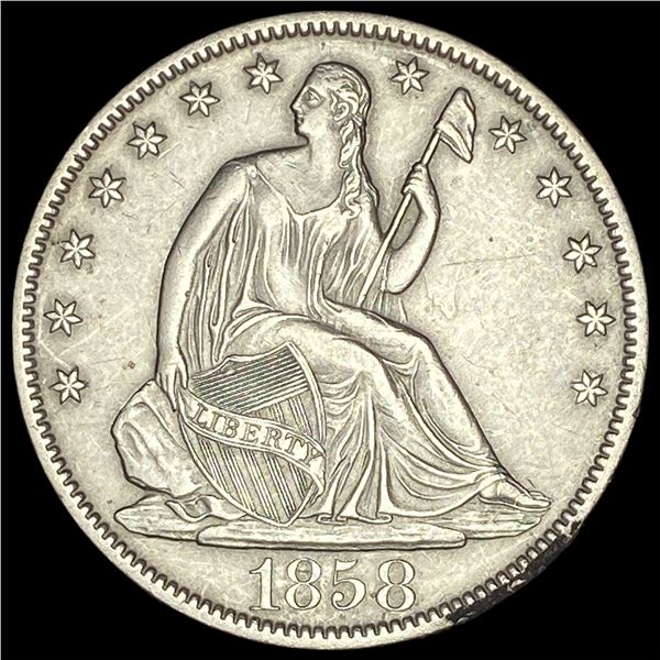 1858-O Silver Seated Liberty Half Dollar CHOICE AU