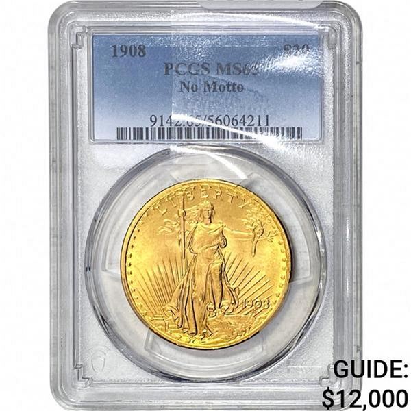 1908 $20 Gold Double Eagle PCGS MS65 No Motto