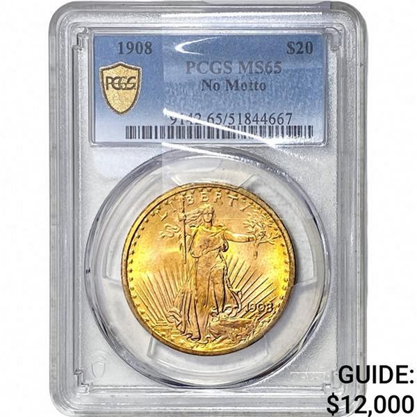 1908 $20 Gold Double Eagle PCGS MS65