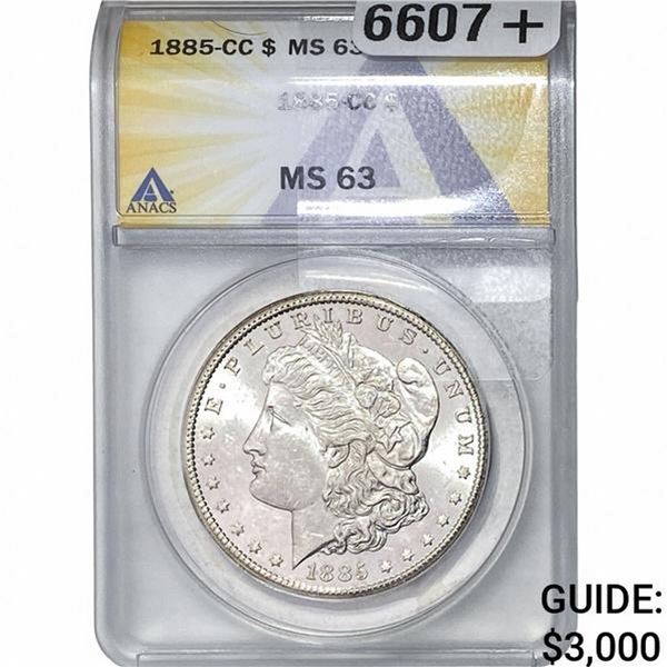 1885-CC Morgan Silver Dollar ANACS MS63