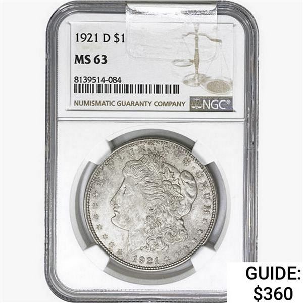 1921-D Morgan Silver Dollar NGC MS63