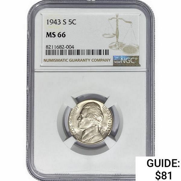 1943-S Jefferson Nickel NGC MS66