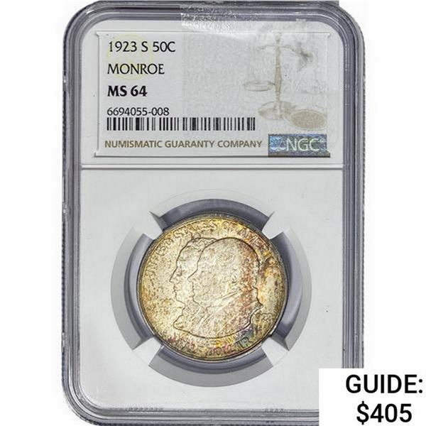 1923-S Monroe Half Dollar NGC MS64